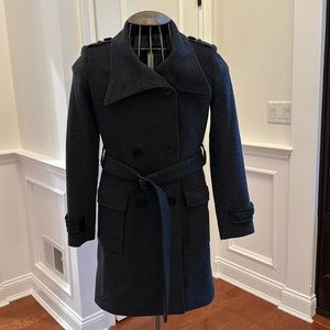 Marc New York Gray belted Pea Coat with leather banding - size 4